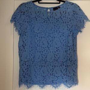Rafaella Light Blue Lace Short Sleeve Blouse